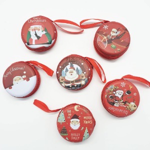 1500 크리스마스 원형 캔 파우치 6개묶음 혼합-단체선물 답례품 크리스마스 선물